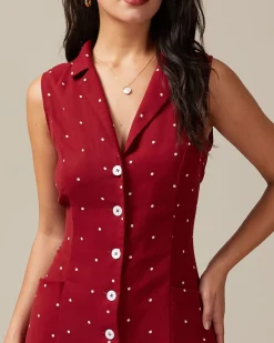 The Red V Neck Polka Dot Tie Back Midi Dress