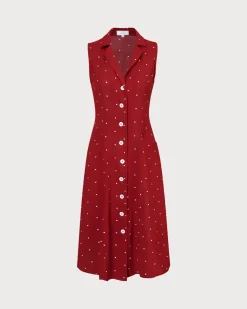 The Red V Neck Polka Dot Tie Back Midi Dress