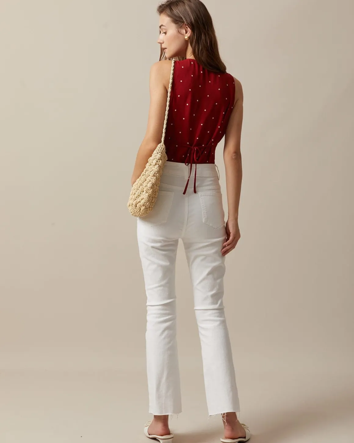 The Red V Neck Polka Dot Print Sleeveless Vest