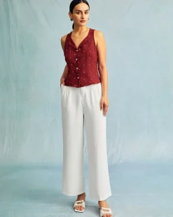 The Red V Neck Polka Dot Print Sleeveless Vest