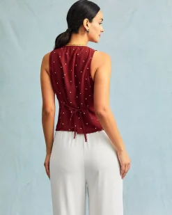 The Red V Neck Polka Dot Print Sleeveless Vest