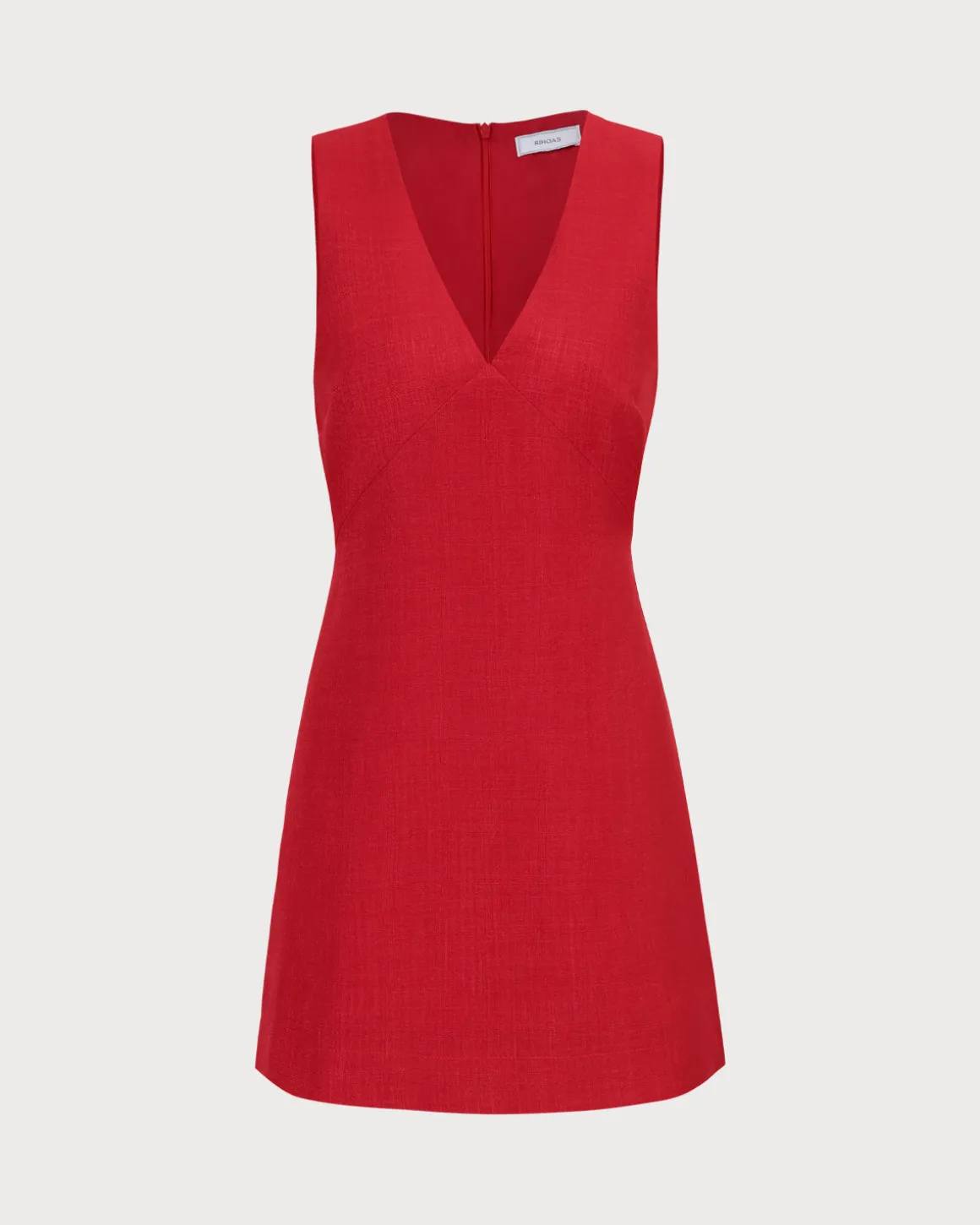 The Red V Neck Sleeveless Linen Mini Dress