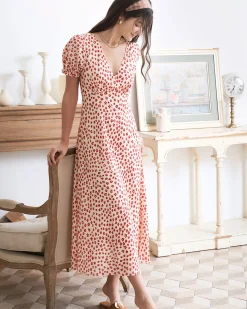 The Red V-Neck Floral Puff Sleeve Maxi Dress