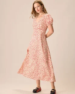 The Red V-Neck Floral Puff Sleeve Maxi Dress