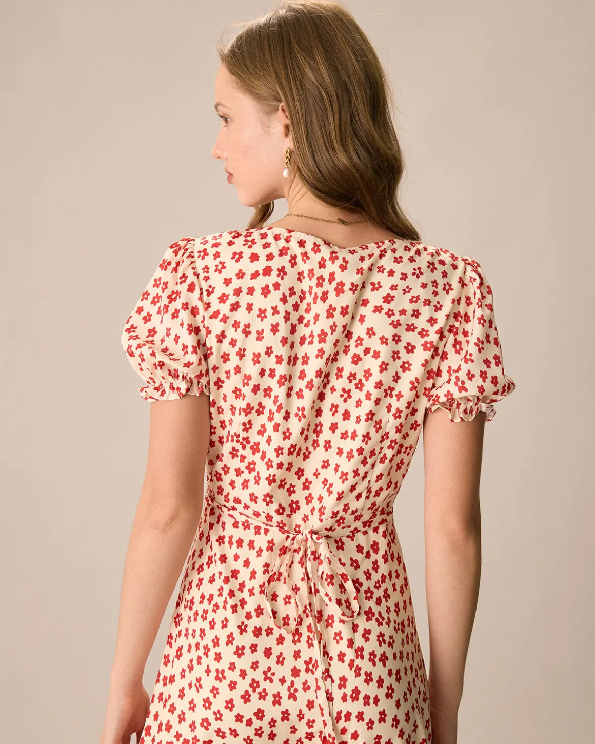 The Red V-Neck Floral Puff Sleeve Maxi Dress