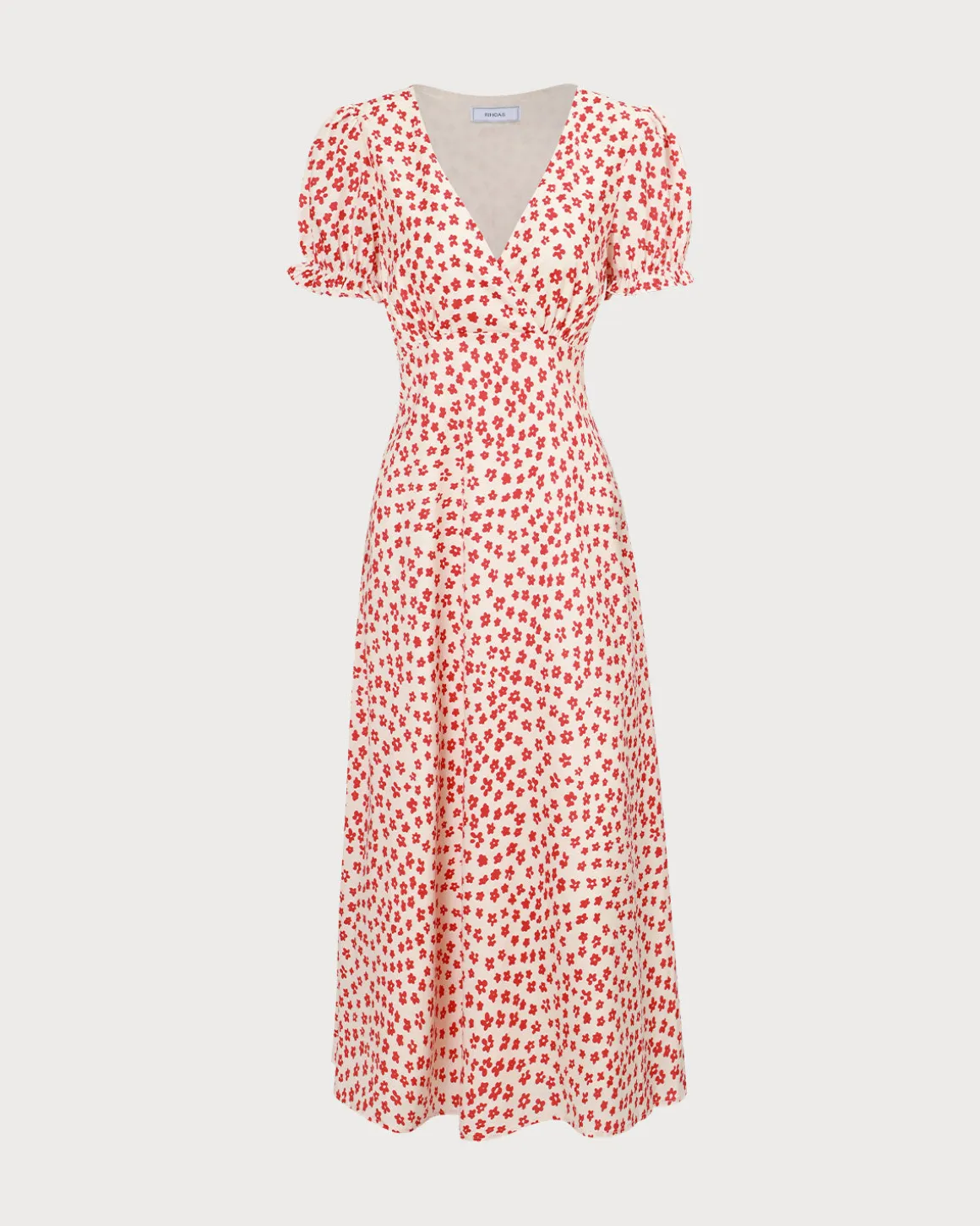 The Red V-Neck Floral Puff Sleeve Maxi Dress