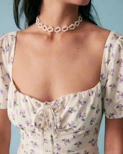 The Short Sleeve Floral Ruched Midi Dress