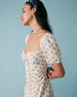 The Short Sleeve Floral Ruched Midi Dress
