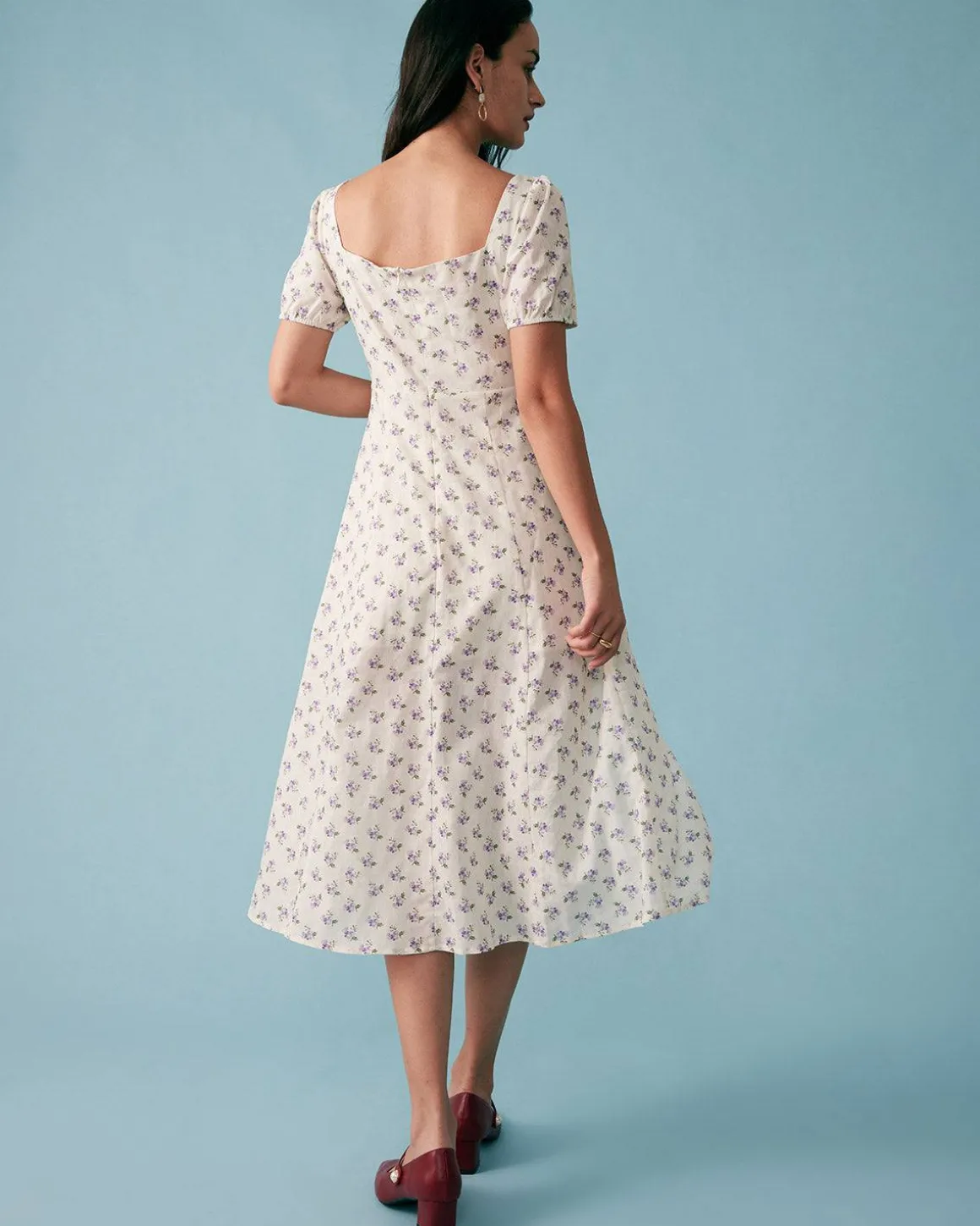 The Short Sleeve Floral Ruched Midi Dress