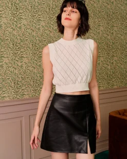 The Side Slit PU Leather A-line Mini Skirt