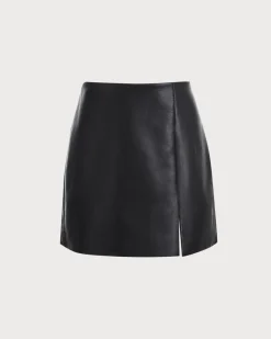 The Side Slit PU Leather A-line Mini Skirt