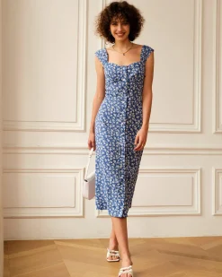 The Single-breasted Floral Midi Dress