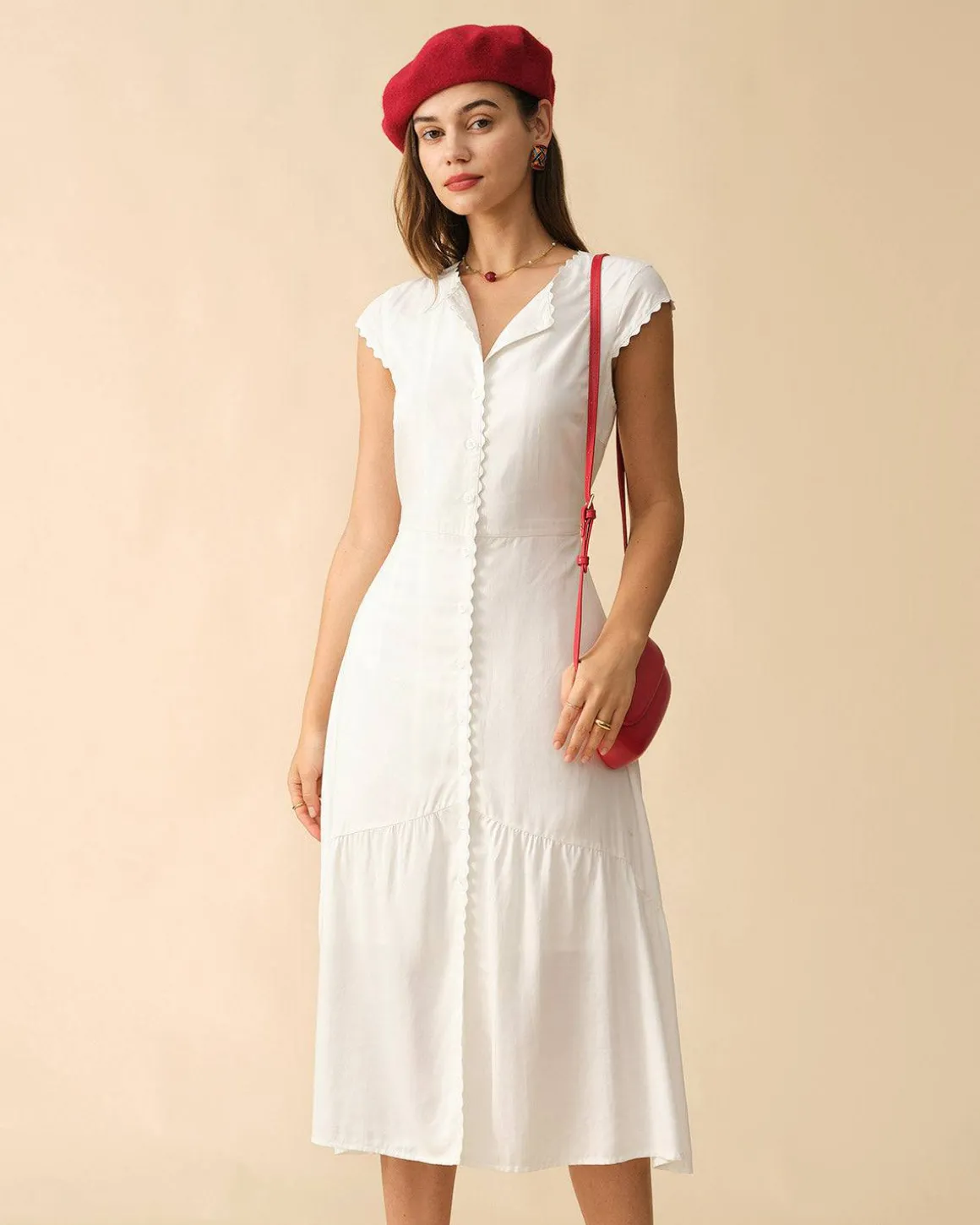The Solid Color Lapel Midi Dress