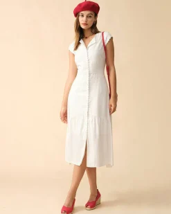 The Solid Color Lapel Midi Dress