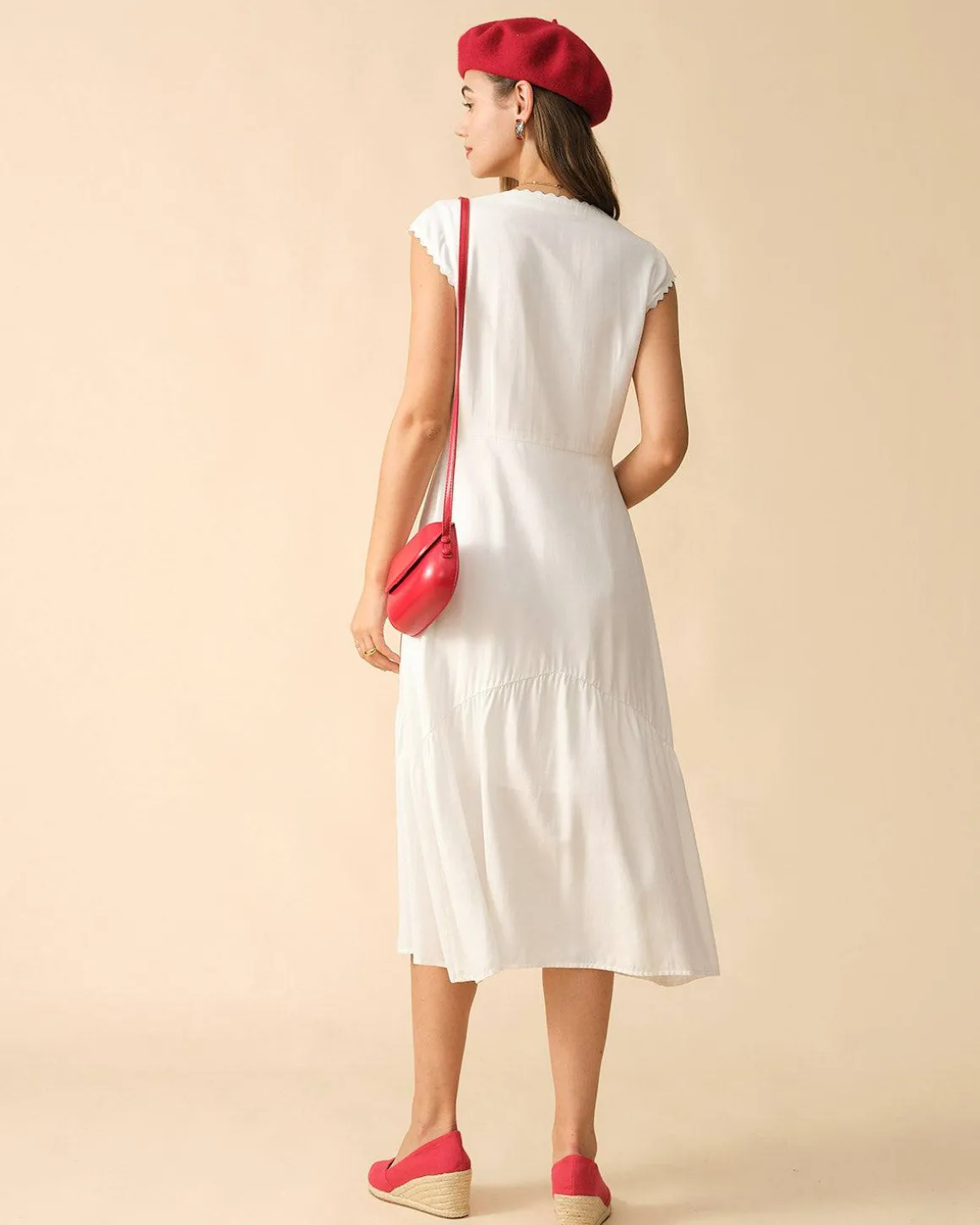 The Solid Color Lapel Midi Dress