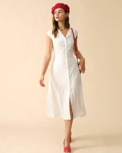 The Solid Color Lapel Midi Dress