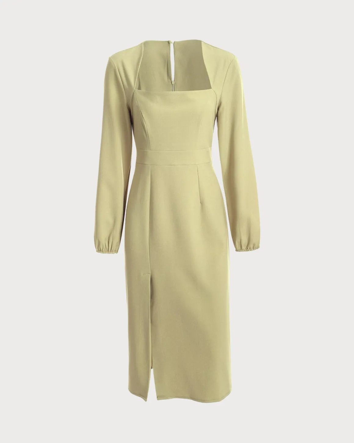 The Solid Square Neck Long Sleeve Dress