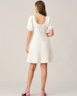 The Solid Textured Puff Sleeve Mini Dress