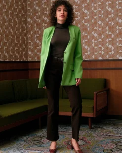 The Solid V Neck Button-up Blazer