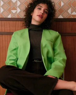 The Solid V Neck Button-up Blazer