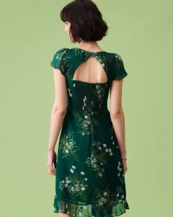 The Square Neck Backless Floral Midi Dress