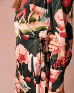 The V Neck Long Sleeve Floral Wrap Mini Dress
