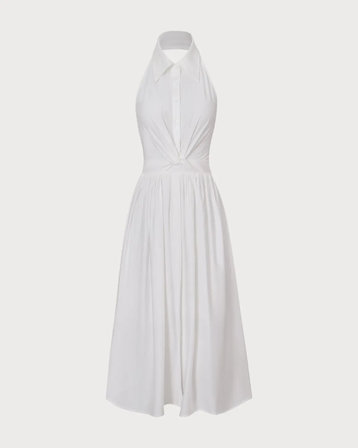 The White Collared Twist Backless Midi Dress