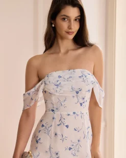 The White Floral Slit Strapless Maxi Dress