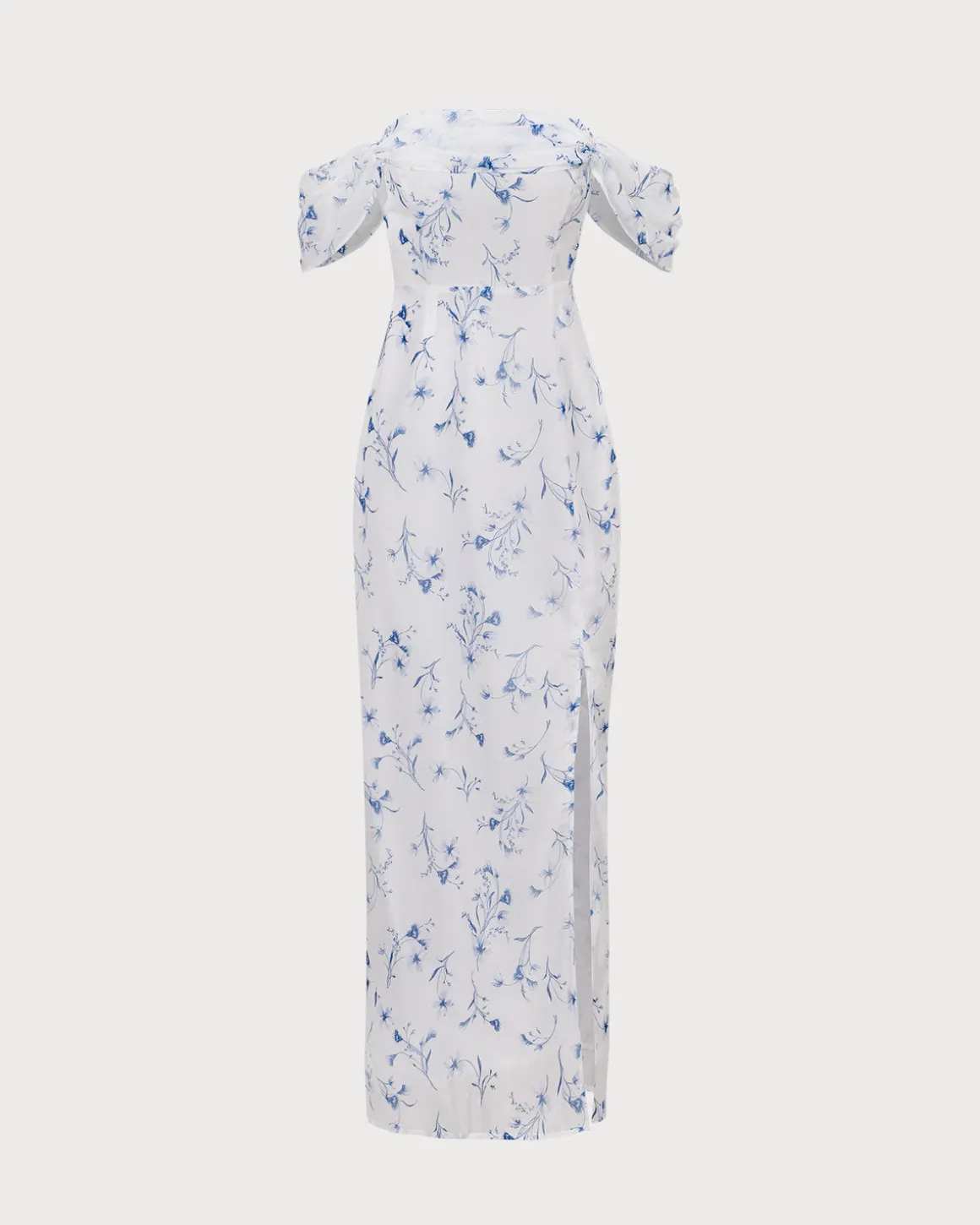The White Floral Slit Strapless Maxi Dress