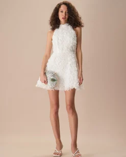 The White Mock Neck Tie-Back Mini Dress