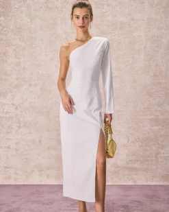 The White One Shoulder Slit Maxi Dress