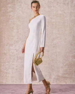 The White One Shoulder Slit Maxi Dress