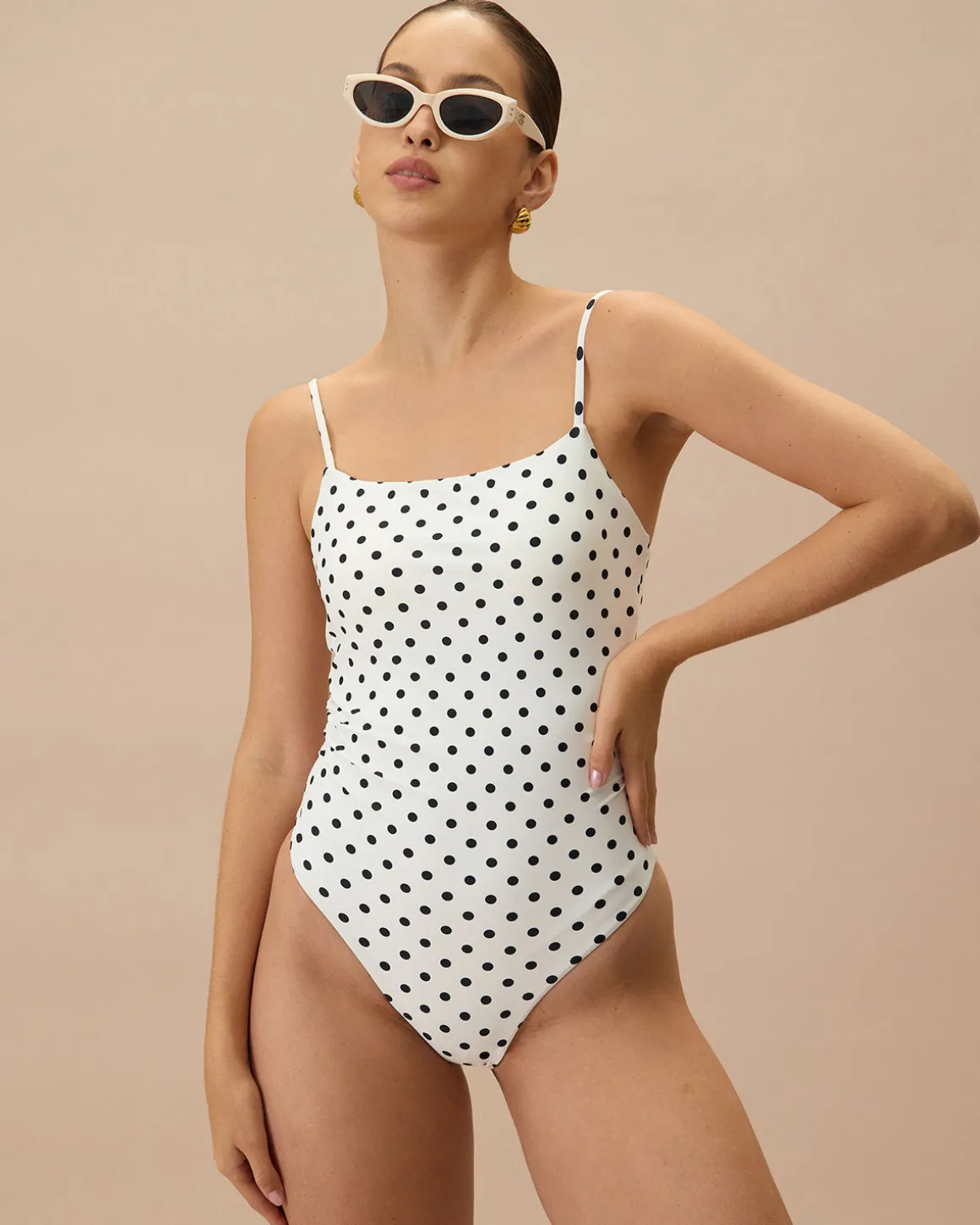 The White Polka Dot Backless One-Piece Swimsuit