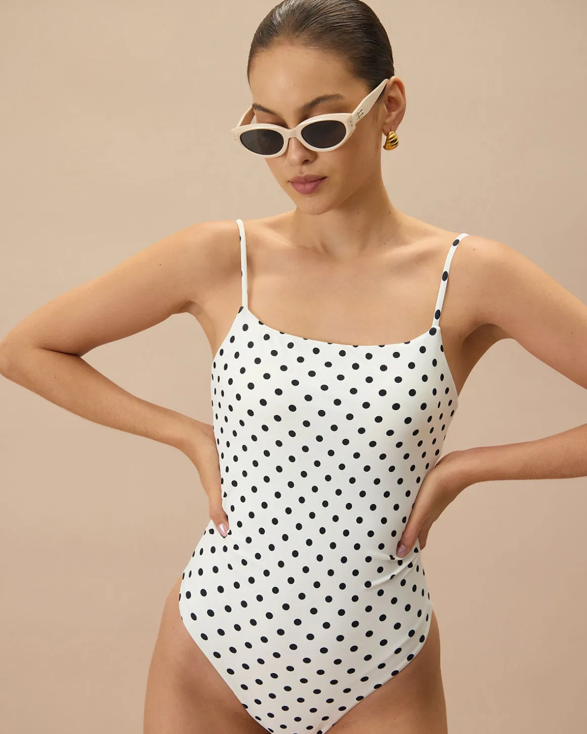 The White Polka Dot Backless One-Piece Swimsuit