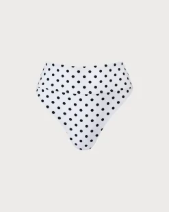The White Polka Dot High Waist Bikini Bottom