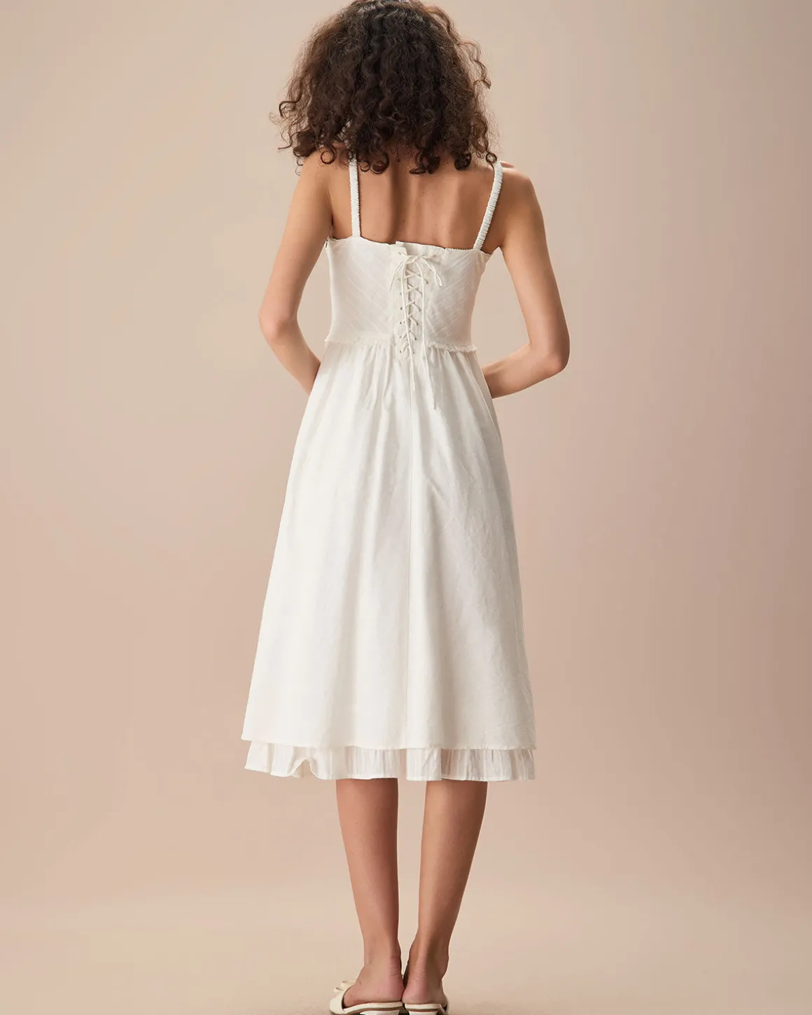 The White Ruched Slip Cotton Midi Dress