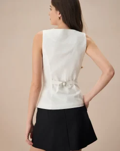 The White Single-breasted Cotton Vest