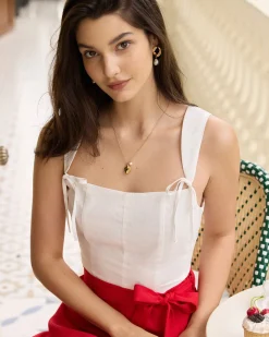 The White Square Neck Bowknot Tank Top
