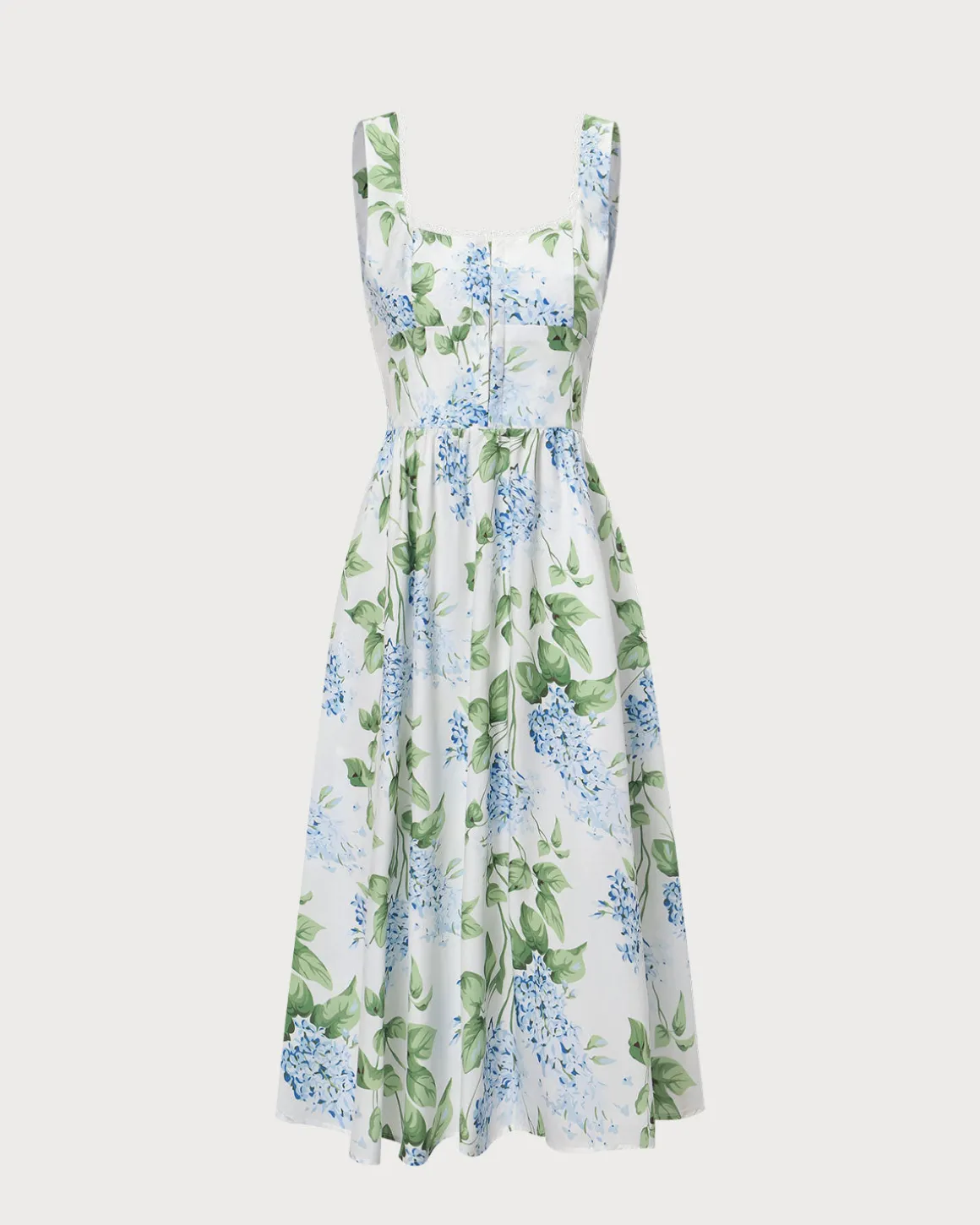 The White Square Neck Floral A-Line Midi Dress