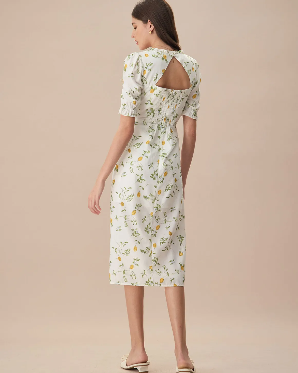 The White Square Neck Frill Trim Floral Midi Dress