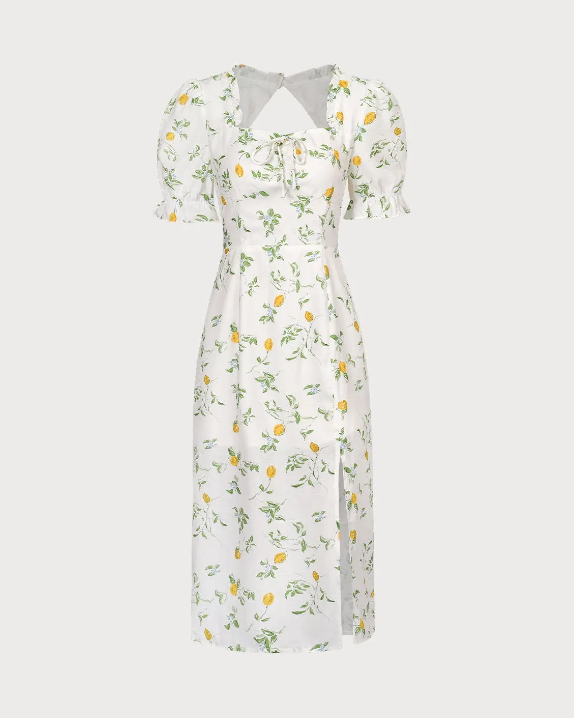 The White Square Neck Frill Trim Floral Midi Dress