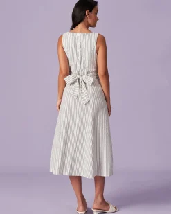 The White Square Neck Striped Midi Dress