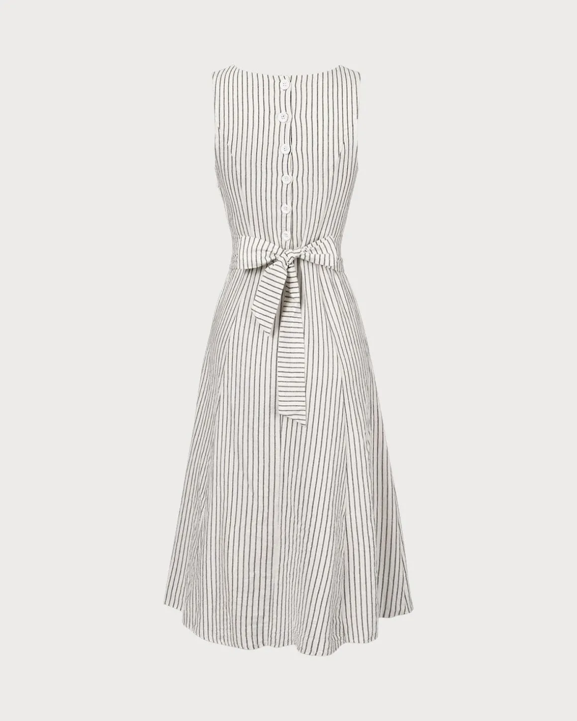 The White Square Neck Striped Midi Dress