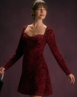 The Wine Red Floral Cutout Back Mini Dress