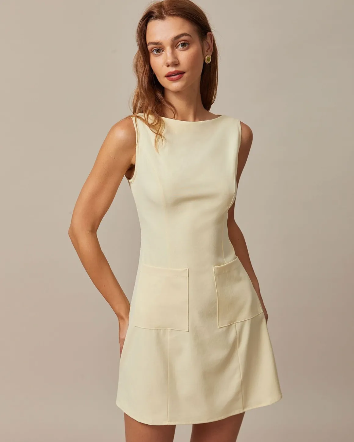 The Yellow Boat Neck Cutout Mini Dress