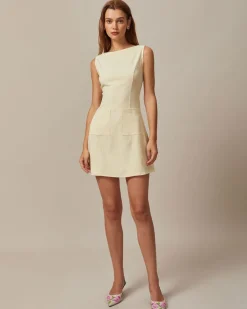 The Yellow Boat Neck Cutout Mini Dress