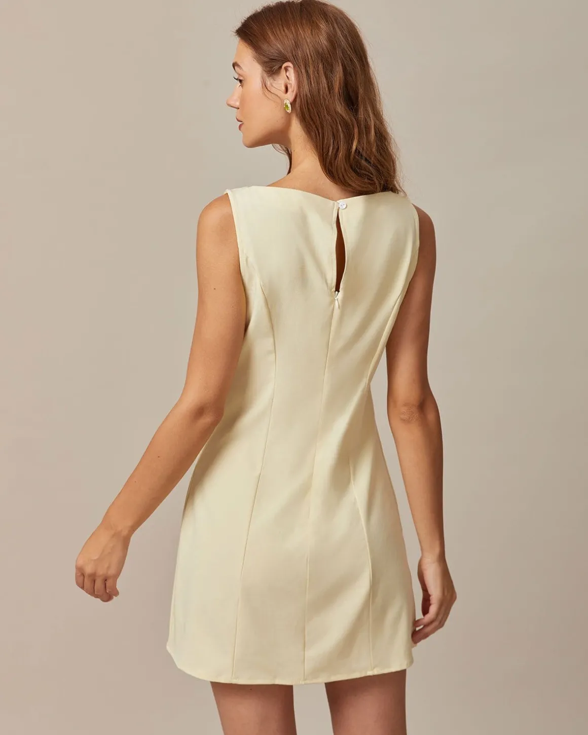 The Yellow Boat Neck Cutout Mini Dress
