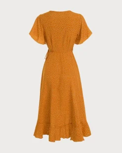 The Yellow Polka Dot Ruffle Wrap Dress