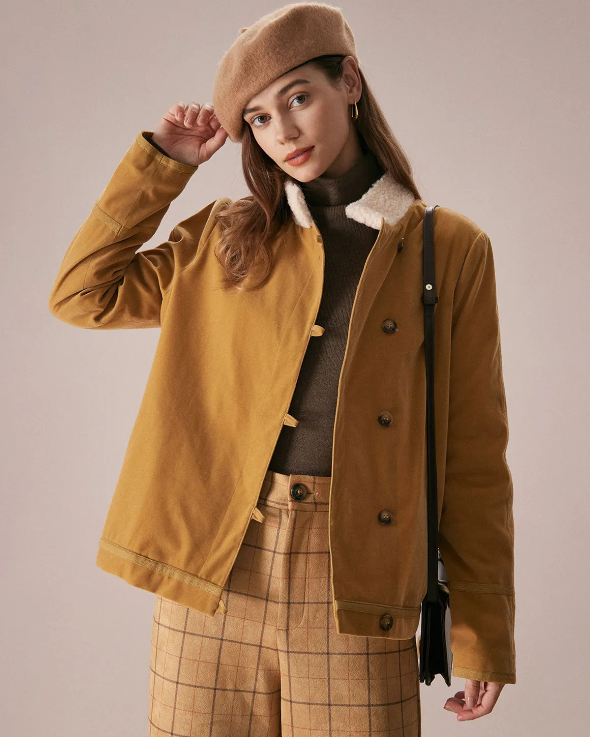 The Yellow Stand Collar Button Teddy Jacket