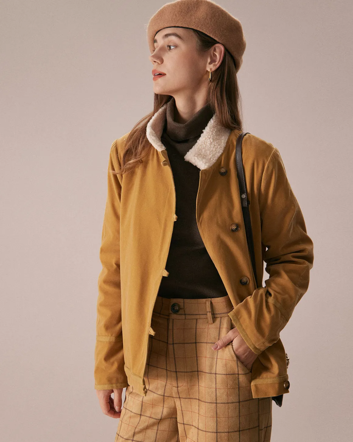 The Yellow Stand Collar Button Teddy Jacket